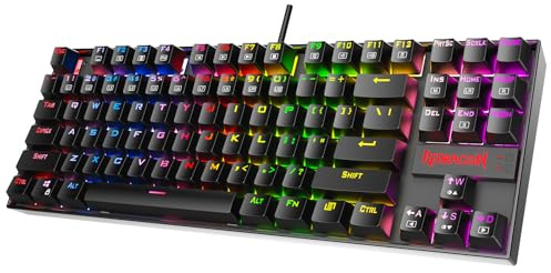Redragon K552 RGB Gaming Keyboard 87 Keys Mechanical RGB LED Rainbow Backlit Computer Keyboard Tenkeyless Compact Design, Blue Switches for Windows PC Gaming (QWERTY Layout)