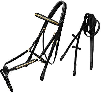 Exion Premium English Leather Figure 8 Bridle with Silver Clincher Noseband & Browband | Soft Padded Anatomical Crown Piece | Rubber Reins & Brass Buckles | Adjustable Fit | Jumping, Hunter, Eventing