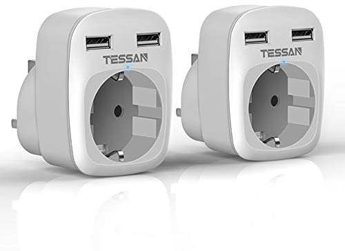 TESSAN 2er Pack Adapter England Deutschland Stecker, 3 in 1 Steckdosenadapter England mit USB C und USB A, 3250W UK Adapter, Stromadapter für Irland Malta Schottland Dubai, Reiseadapter Typ G