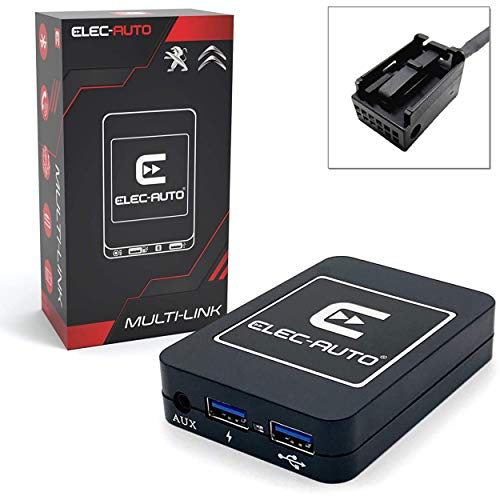 Interfaz Bluetooth - USB MP3 - Auxiliar para el coche PEUGEOT, CIUDADANO con enchufe QUADLOCK | Kit de transmisión de audio a manos libres | Cargador | Jack Jack | Caja de empotrar invisible | Radio d