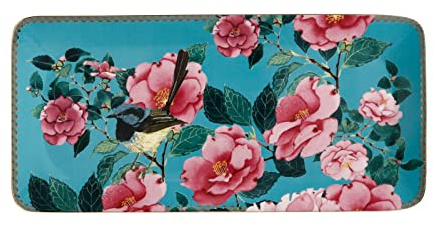 Maxwell & Williams HV0176 Platte eckig 33 x 15,5 cm - TC Silk Road, Porzellan glatt, in Geschenkbox, Blumen-Motiv - Blau