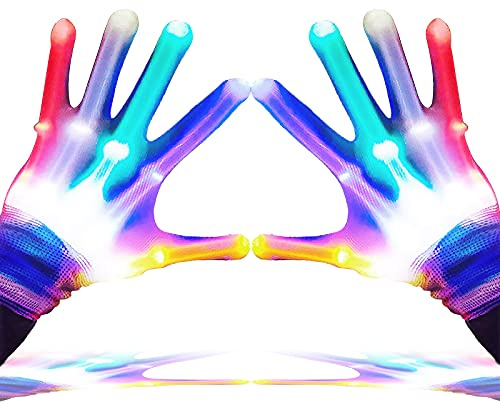 GLEDLOVES LED Finger Gloves - Light Up Gloves with 5 Color/6 Mode for Teen & Adult Gifts - Perfect for Halloween & Christmas Party (1 Pair/L)