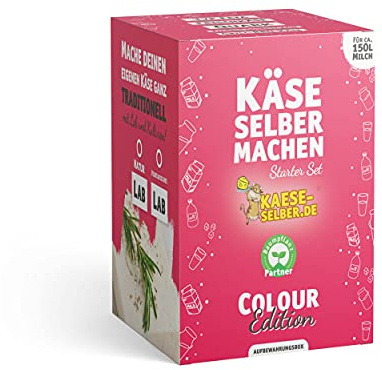 Gör ost själv – startset – Colour Edition – rosa inkl. receptmagasin och videoinstruktioner (för ost, kvarg och färskost); traditionell osttillverkning