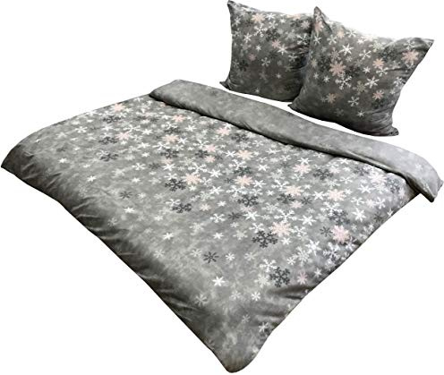 Birsppy Leonado-Vicenti Fleece Bettwäsche 200x200 cm 2X 80x80 cm 3teilig Schnee EIS Kristalle Warme Garnitur Winter Set Bezug Kissen mit Reißverschluss