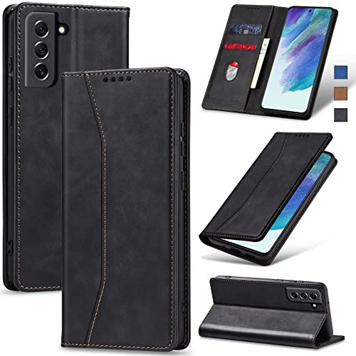 Jasonyu Skal för Samsung Galaxy S21 FE, Wallet PU Läder Fodral, Svart | Flippfodral, Magnetisk,Vikbart Skyddande,Stativfunktion,Kortfack, Stötsäker TPU