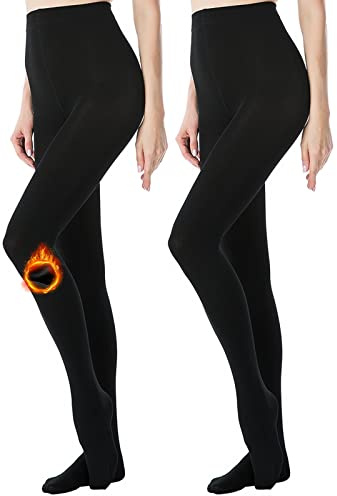 Yilanmy Women Fleece Lined Tights 400D Opaque Winter Warm Tights for Women Thermal Pantyhose 2 Pairs