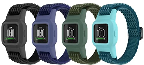 ESeekGo Elastic Bands Compatible with Garmin Vivofit Jr 3 Bands for Kids, Colorful Nylon Stretchy Solo Loop Straps with Protective Case Adjustable Replacement Bands Accessories for Girls Boys