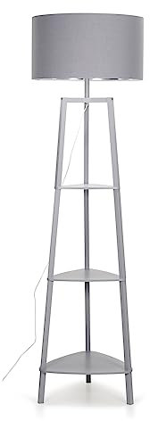 MiniSun | Grey Wooden 3 Tier Floor Lamp with Storage Shelves and Grey/Chrome Shade | Floor Lamps & Torchieres, Home Décor & Improvement Essential | Includes 6W LED E27 Light Bulb