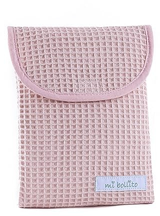 mi bollito – Bolsa organizadora de pañales y toallitas de bebé, tejido gofrado 100% algodón, cierre rápido tipo velcro, práctica y elegante. (Rosa pastel)