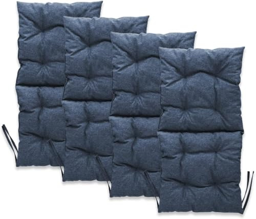 MG Design Cojín de Silla 4 Piezas con Cordones para Atar 100x50 cm Azul Marino - de Tela de tapicería Gruesa, con Relleno Suave, con Cuerdas para Atar - cojín para Muebles Jardin Exterior