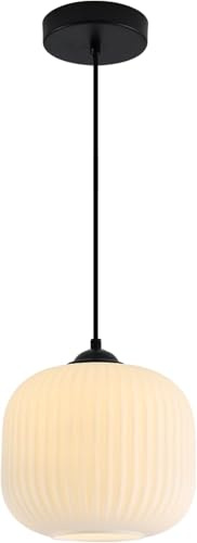KCO Belysning Liten Vintage 19.9 cm Svart Vit Mjölk Ribbad Glas Hängande Lampa
