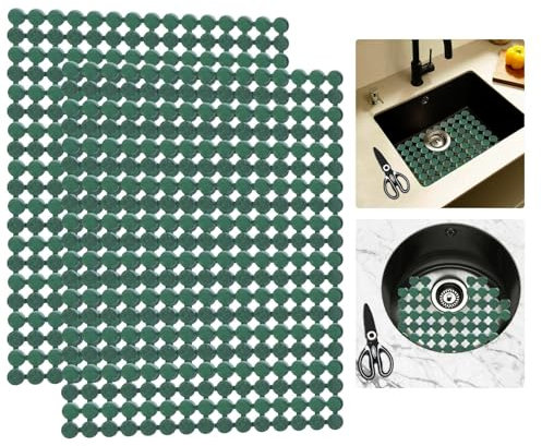 Goldmeet 2 Inserti per Lavello con Forbici, Tappetino Accessori Lavandino Cucina in PVC Contro i Graffi nel Lavandino, Tappetino Lavello Cucina, Lavello in Ceramica/Acciaio Inox, 30x40 cm (Verde)