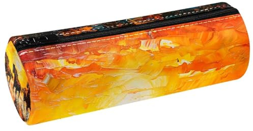 VAPOKF Trousse à crayons en cuir motif cheval sur la mer lever de soleil pour ranger des stylos, des pièces de monnaie, des cosmétiques, des fournitures de bureau, des fournitures scolaires,