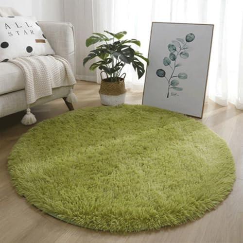 Generisch Teppich Rund Wohnzimmerm, Hochflor Flauschig Modernes Weicher Teppich für Schlafzimmer Oder Kinderzimmer, Shaggy Bettvorleger Indoor Outdoor Carpet, rutschfest Matte,Grün,60cm