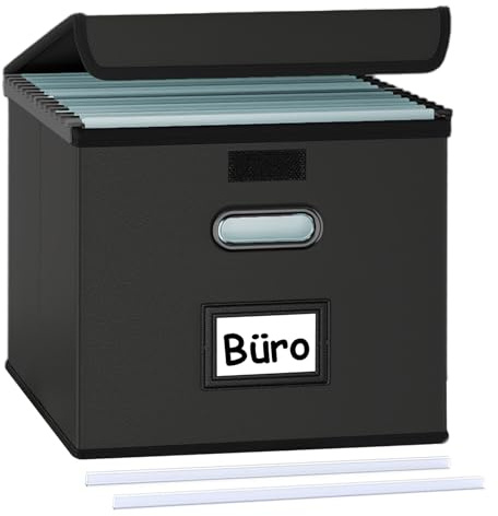 Okydoky Cajas de almacenamiento con tapa, caja colgante A4 de material de piel en elegante aspecto de piel, plegable, negro, adecuado para el hogar y la oficina y cajas de almacenamiento de archivos