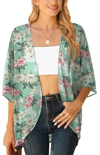 YGJIEGENG Kimonos for Women, Beach Cover Up, Summer Cardigan | Chiffon Tops, Sheer kimono, Short Sleeve, Lightweight, Open Front, Casual, Bikini Beachwear Jackets, Loose Shrugs for Women