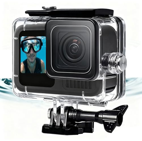 60M wasserdichte Gehäuse für GoPro Hero 9/10/11/12/13, 60M Wasserresistente Tauchen Schutzhülle Gehäuse mit Schnellmontage Klammer & Anti-Fog-Einsätze für Gopro Hero 9/10/11/12/13 Action Camera