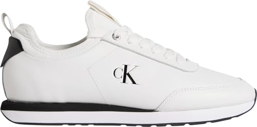 Calvin Klein Uomo Sneakers Running Retro Sock Laceup in Pelle, Bianco (Bright White/Black), 45