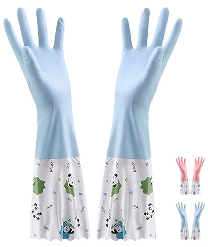 LHLZNB wide mouth Velvet lining Marigold Gloves Medium for Washing Up, Kitchen Dishwashing Premium Rubber Gloves (blue)