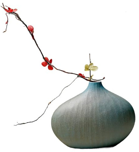 Vase Ikebana Vase 5.5x2x4 Pouce Japonais Vintage et créatif avec Surface rayée DIY Pot de Fleur en céramique conviviale pour Arrangement Floral, Plante hydroponique