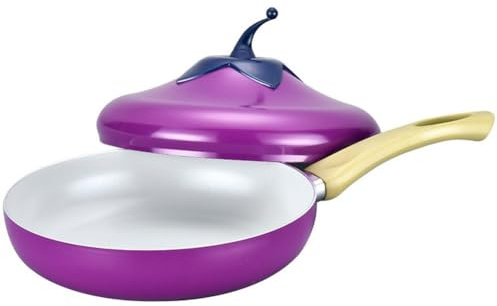HiyFloy stekpanna lock, aubergine form, keramik, platt botten, non-stick belagd, 24 cm, hushålls-aluminiumstekpanna, omelettpanna, gjutjärns-köksredskap i kinesisk stil