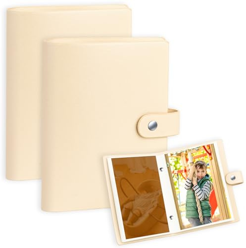2 Pacchetti di Album Fotografici Mini 10X15 CM, con Copertina in Pelle, Verticale Tascabile con Tasche - Ospita 52 Foto 4x6 inch. Adatto per Famiglie, Anniversari, Bimbi e Vacanze (Beige)
