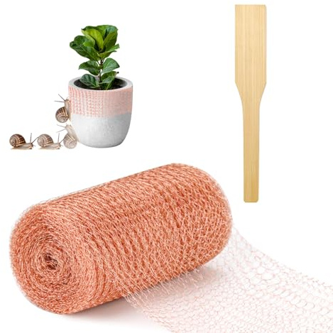 Copper Tape Against Snails - Snail Protection for Raised Bed, Copper Net for Snail Repellent 12.7 cm x 6 m, 1 Copper Net and 1 Wooden Spatula, Anti-Snail Copper Fence for Garden, Protection from Slugs