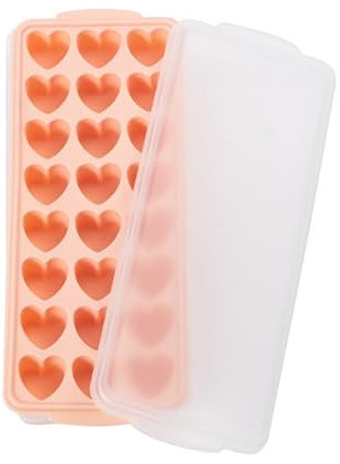 Forma di cubetti di ghiaccio a forma di cuore, reutilizzabile,contenitori per cubetti di ghiaccio con coperchio, impilabile, per cocktail, birra, vino e snack per bambini inclusi (rosa, forma di cuore