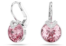 Swarovski Bella V Drop-Ohrhänger, Rhodinierte Ohrringe mit Rosafarbenen Kristallelementen im Rundschliff, Größe: 1.9 x 1 cm