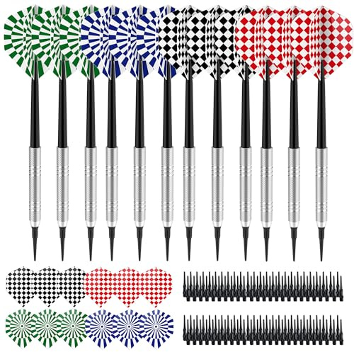 vonsera Lot de 12 Flechette Pointe Plastique 14 g pour Cible Électronique, Jeu de Fléchettes Pointe Souple avec 24 Ailettes et 100 Embouts de Remplacement, Set de Fléchettes pour Débutants et Joueurs