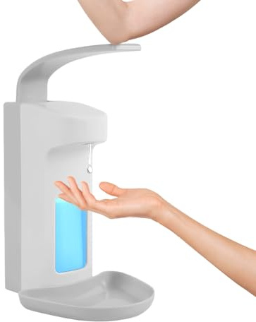 Dispenser di sapone da parete, dispenser disinfettante, 500 ml, dispenser disinfettante, pressa per gomito, dispenser europeo con vassoio antigoccia, dispenser da parete in plastica, dispenser di