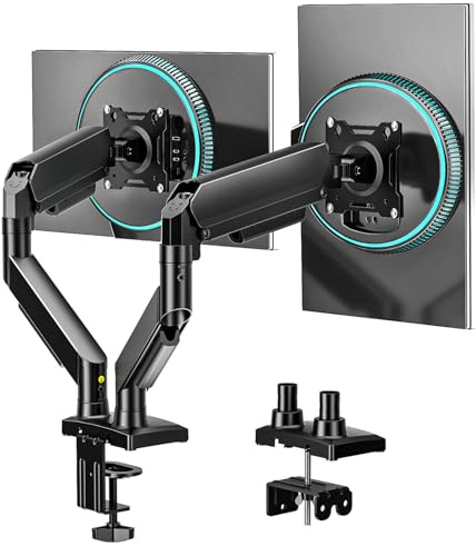 Monitorfäste för 2 skärmar upp till 32 tum, höjdjusterbar dubbel monitorarm med 360° rotation och lutning AX09DB201
