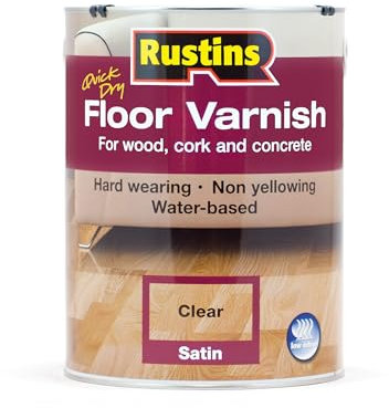 Rustins Floor Varnish Satin 5ltr- Fast-Drying Floor Protection for Interior Wood – Easy Application with Tough, Long-Lasting Clear Finish