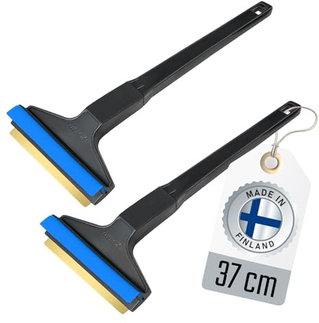 Eiskratzer Auto lang - [2 Stück] Scheibenkratzer Auto 37cm - schnell, mühelos & schonend - Premium HIPS - Murska mit Messingklinge & Gummilippe - effizienter Schneekratzer - Finnland Schwarz Blau