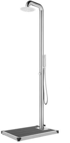 vidaXL Ducha de Jardín con Base Soporte Patio Exterior Piscina Playa Torre Camping Refrescante Aire Libre Moderno Gris 230 cm Acero Inoxidable