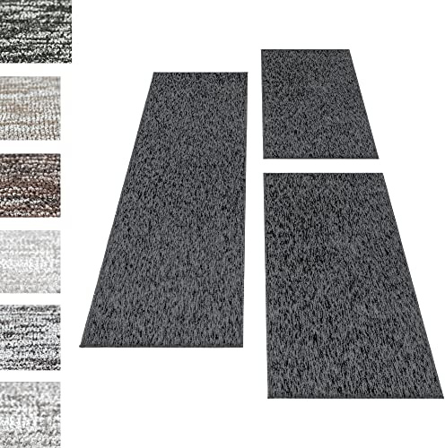 Carpettex Set di tappeti a pelo corto per il letto della camera da letto altezza del pelo 4mm 3 pezzi, colore:Antracite, set letto:2 pezzi 60x100 + 1 pz 80x150