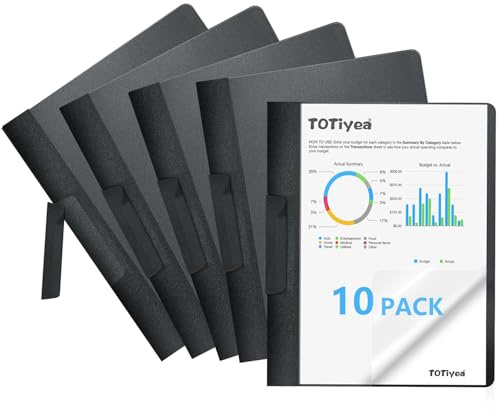 TOTiyea 10 Pack Clear Report Covers with Swing Clip, File Folder with Swing Clip, 30 Sheets Capacity, Slide Locking Report Covers, Letter Size (Black, 10 Pack)