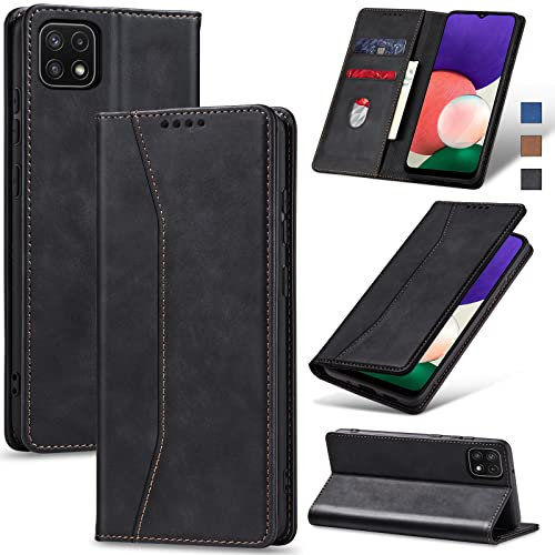 Jasonyu Case for Samsung Galaxy A22 5G Leather Wallet Flip Cover with Card Holder,Kickstand, Magnetic Closure,TPU Shockproof Phone Case Compatible with Samsung A22 5G (Black)