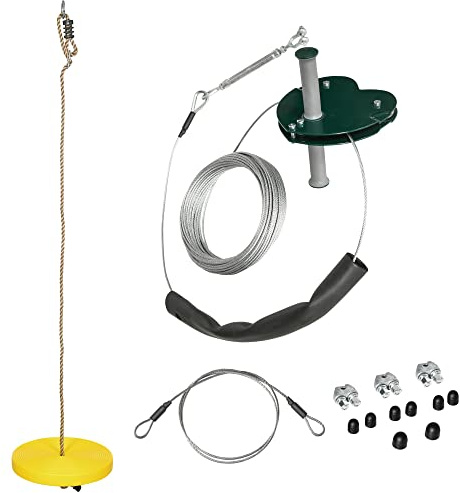 Outsunny Kits de tyroliennes pour Enfants 6-10 Ans tyrolienne de Jardin poignée antidérapante Corde réglable Dispositif de Protection d'arbre capacité Maximum de 80 kg câble en Acier Jaune