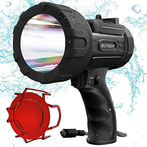 BUYSIGHT Rechargeable Spotlight Flashlight, Hand held Spotlight 200,000 lumens Waterproof Flashlight Hunting Lamp with red Filter(Black)