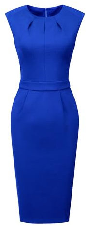 Hobemty Robe Fourreau pour Femmes Col Plissé Robes Crayon de Travail Bleu Royal XXL