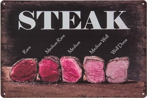 LuckyLinde 20 x 30 cm – Cartel de chapa – Steak – Mensaje divertido – Jardín, Fiesta, Barbacoa, Filete – Cartel decorativo