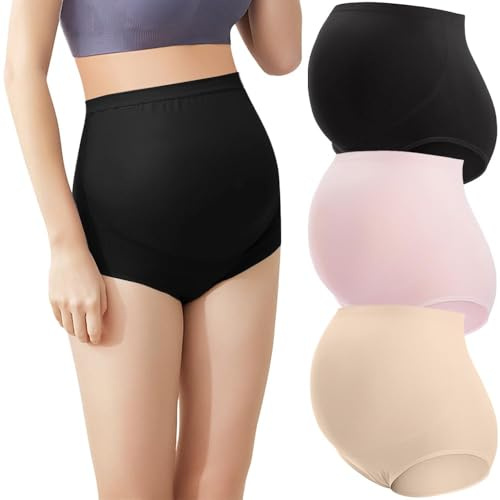 High-waisted Maternity Underwear Seamless Soft Fashionable Ultra-bumpy Belly-supporting Knicker during Pregnancy,3 Pack(M-3XL)