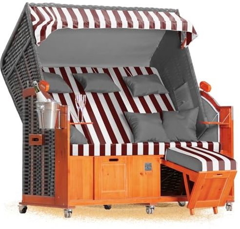 Strandkorb Hanse Ostsee 2,5 Sitzer Klassik XXL 160cm breit - Volllieger bereits montiert inkl. Strandkorbrollen ideal für Zuhause, Balkon und Terrasse