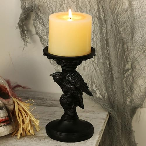 YUEMING Portacandele a forma di corvo, decorazione gotica di Halloween, in resina nera, decorazione orribile per camera segreta