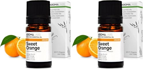 BIO - Aceite Esencial NARANJA DULCE - 5mL - 100% Puro, Natural, Quimiotipado y Certificado AB - AROMA LABS (Marca Francesa) (Paquete de 2)
