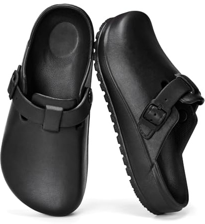 ZXT Arch Support Work Clogs Slip Resistant Orthopedic Shoes for Chef Nurse Garden Comfortable, Slip-On Cushion Slide Sandals, Black 44