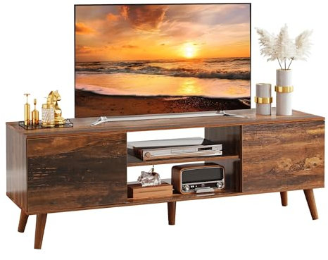 WLIVE TV Stand, TV Unit for TV up to 60 Inch, 136cm TV Cabinet Table with Storage, Wooden TV Console for Living Room, Farmhouse Industrial TV Console for Bedroom and Bedroom, Rustic Brown