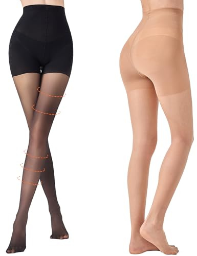 Aaronano 2 Pairs Compression Pantyhose for Women, 10-15mmHg​ High Waist Compression Stockings, 30D Shaping Tights For women