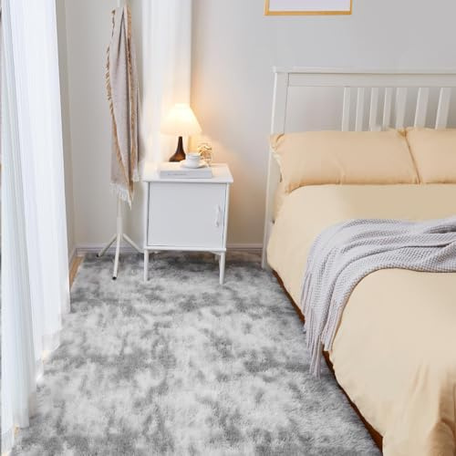 Puremy Teppich Flur Läufer Flauschiger Hochflor, 80x150cm, Tie-Dye Hellgrau
